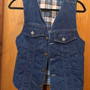 Denim Vest with Plaid Lining